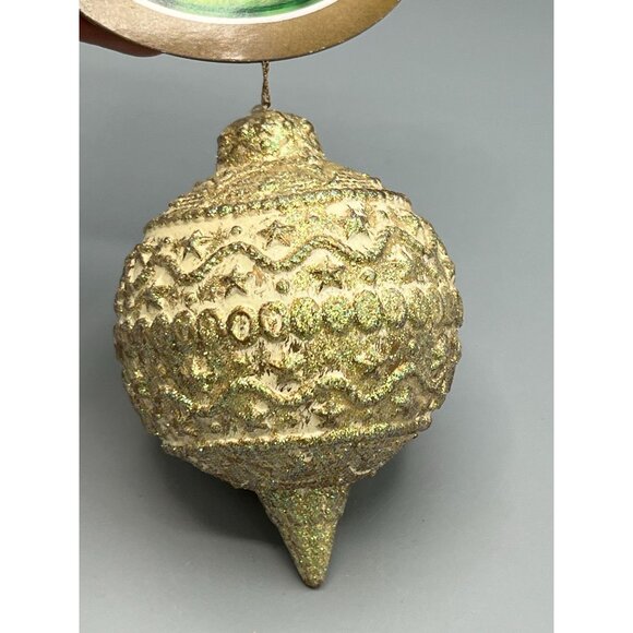 Kurt S Adler Enchanted Forest Christmas Ornament Gold Glitter Ball 4" VTG Decor - Picture 4 of 8